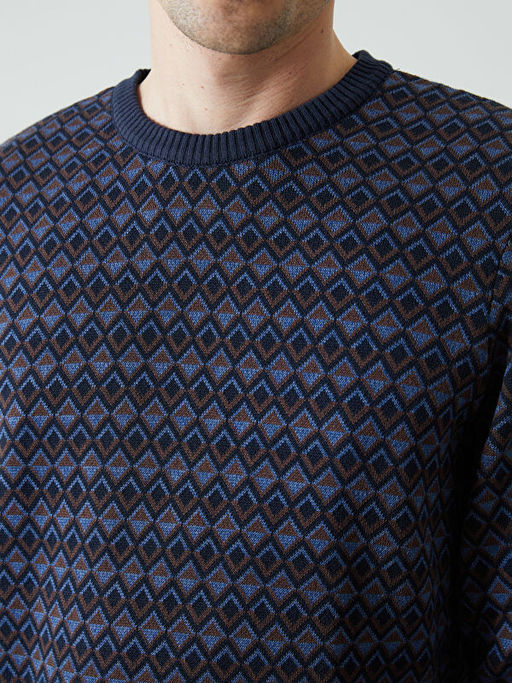 Bisiklet Yaka Uzun Kollu Desenli Erkek Triko Kazak