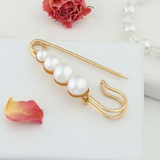 Булавка "Жемчужины", 6 см, цвет белый в золоте