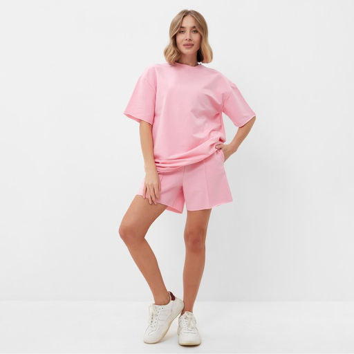 Костюм женский (футболка, шорты) MINAKU: Casual Collection, светло-розовый, размер 50