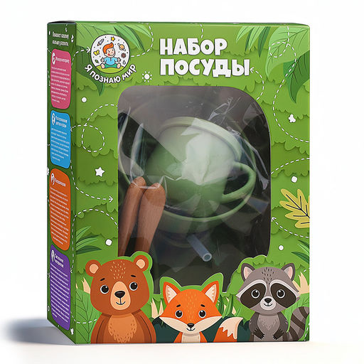 Набор посуды, "Котенок", цвет зеленый