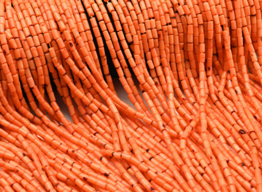 Бусины коралл натуральный цилиндр 3*5мм цвет оранжевый, 38см, 74 бусины - Радуга камня фото 2