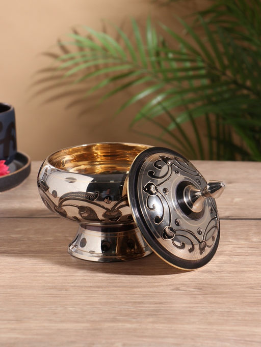 Сахарница «Серебряная с чёрными узорами», 500 мл, 13×13×15 см, латунь