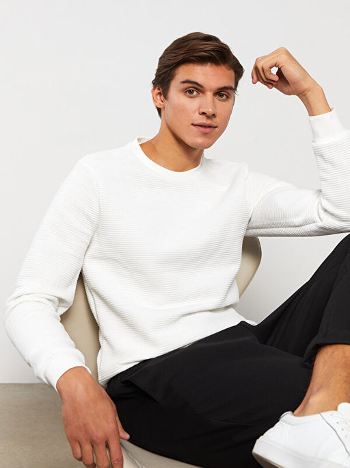 Bisiklet Yaka Uzun Kollu Erkek Sweatshirt