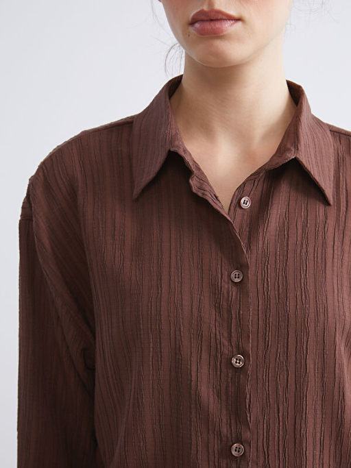 ?izgili Keten Kar???ml? Oversize Kad?n G?mlek