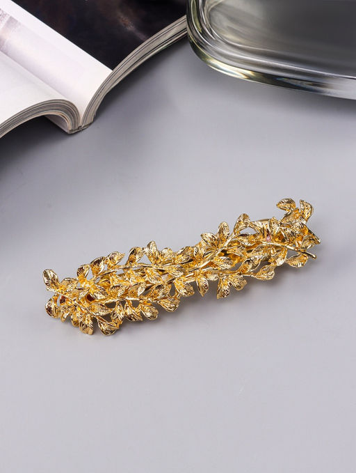 Цена за 2 шт. Заколка - автомат для волос «Престиж», листики, 8.5 см, золото