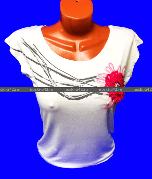 Цена за 1 шт. Футболки женские OZKAN Турция Цветы МОЛОЧНЫЕ арт. 21756 XL (48-50)