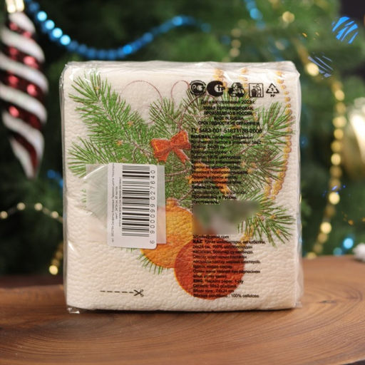 Цена за 4 шт. Салфетки новогодние бумажные Новогодний кант 1 слой, 24?24 см, 50 шт.