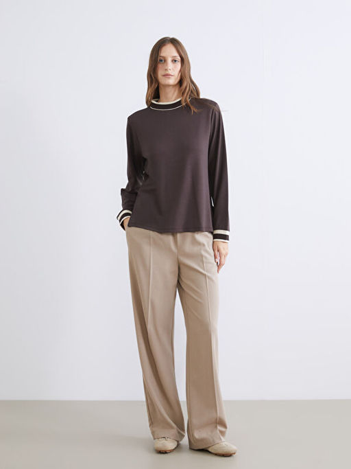 Dik Yaka ?erit Detayl? Kad?n Sweatshirt Tunik