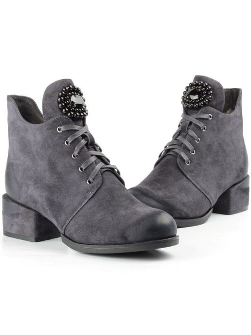 04-R181-2 GREY Ботинки зимние женские (натуральная замша, натуральный мех) - Фабричный китай фото 10