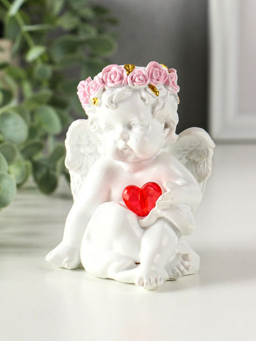 Фигурка светящаяся полистоун «Ангел - воздушный поцелуй в форме сердца», белый, 6.8×6×7.3 см