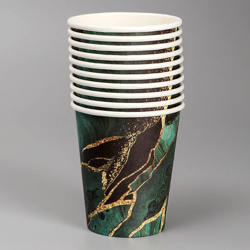 Цена за 10 шт. Стакан одноразовый бумажный «Мрамори», изумруд, 250 мл