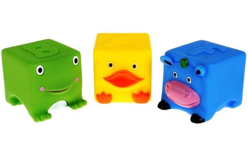 Играем вместе. Игрушка для купания "3 кубика" (ABС) пищалка, в сетке арт.LNX27-28-32