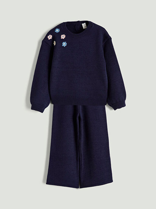 ?i?ekli Triko K?z ?ocuk Kazak ve Pantolon