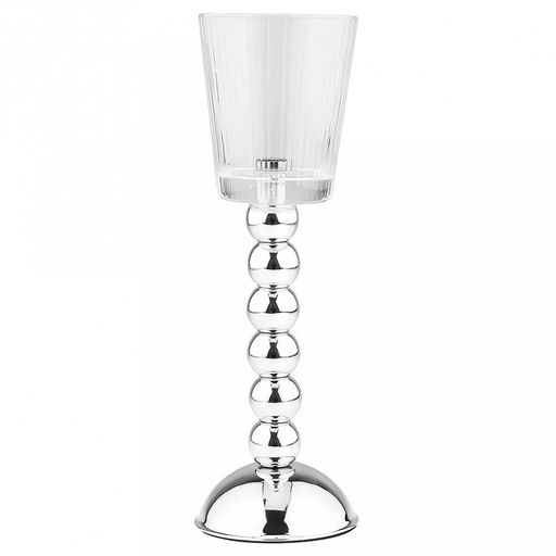 Подсвечник стеклянный "Визаж" h28см, чаша д8,9см, h10см, рифленый борт, пластмассовая ножка серебряного цвета, нескользящее основание д9,1см, в коробке (Китай)