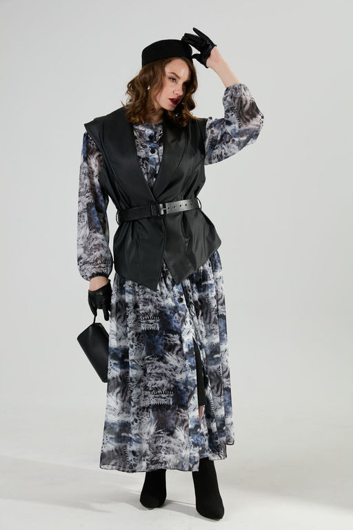 Платье NIKVA н1028-1 серая абстракция  фото 2