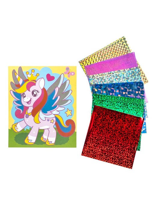 Набор для творчества. Аппликация фольгой "Единорог" размер 138х165 мм (конверт, 6 цв)