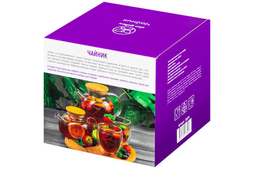 Чайник 1 л 20*14*13 см Crystal glass с ситом+бамб.крышк.с метал. дном/с силик.уплотнит, стекло - Elan gallery фото 8