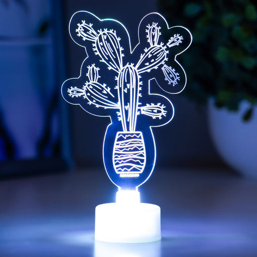 Светильник 3D ночник RISALUX «Кактус», LED RGB 6 цветов, от батареек LR1130 3 шт., 7×10.5 см