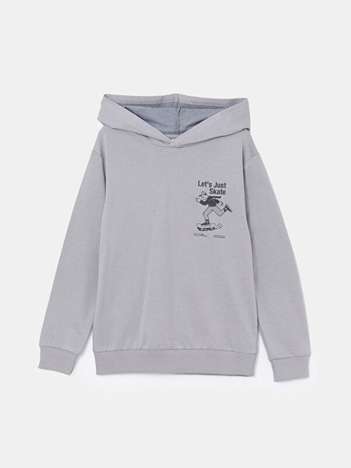 Kap??onlu Bask?l? Erkek ?ocuk Sweatshirt