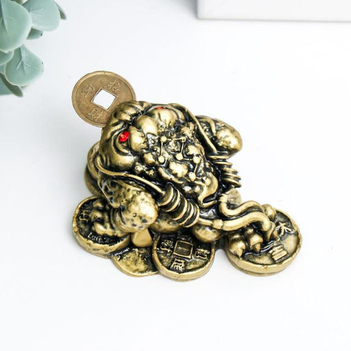 Нэцкэ фигурка «Жаба на монетах», под бронзу, 4×7×5.5 см