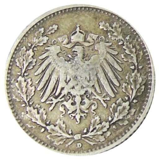 Монета 1/2 марки 1905 года D Германия