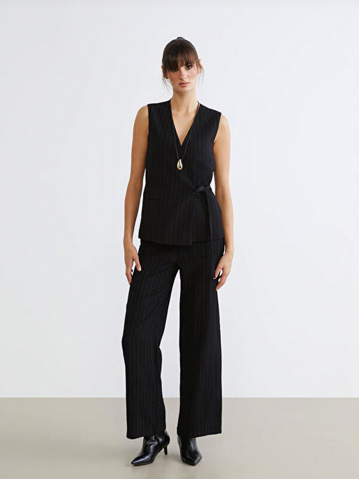 Kruvaze Yaka Keten Kar???ml? Kad?n Klasik Yelek