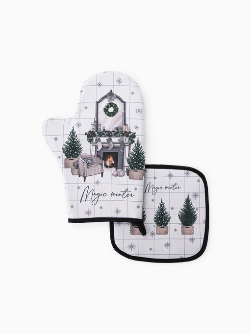 Кухонный набор Этель Magic winter: варежка-прихватка 20?27 см, прихватка 19?19 см