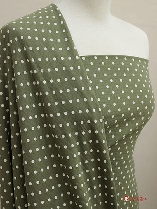 Муслин двухслойный с эф.жатости Горох на сером хаки, ш.1.41м, хл-100%, 120гр/м.кв - Купава фото 2