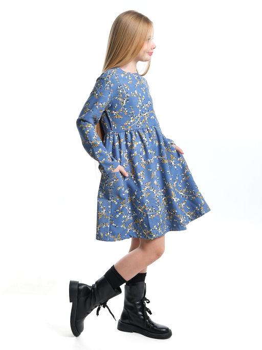 Платье для девочки вельветовое из набивного полотна UD 7844 синие мелкие цветы - Mini maxi фото 2