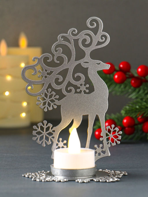 Подсвечник на 1 свечу Олень новогодний, металл, серебряный, 9.5?7?14.5 см
