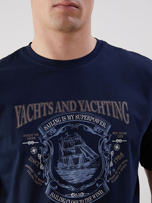 Bisiklet Yaka Bask?l? Penye Erkek Ti??rt