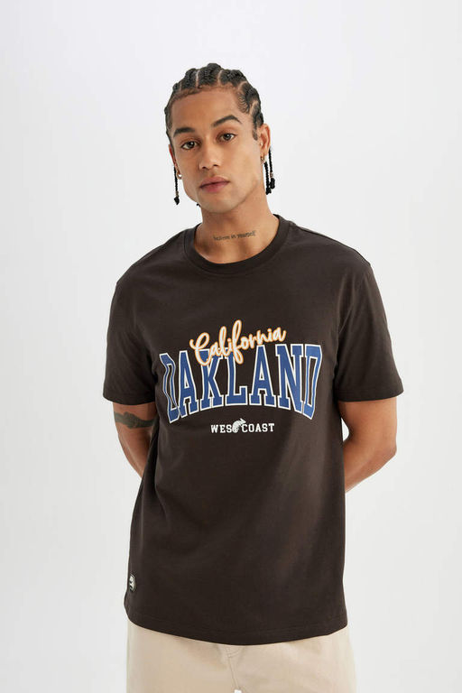 Футболка стандартного кроя с круглым вырезом и короткими рукавами с принтом - Defacto фото 3