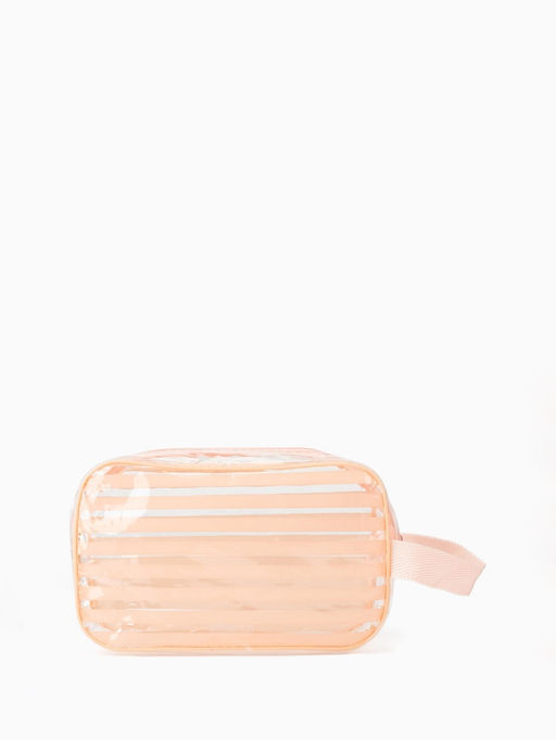 Косметичка на молнии для бассейна, с ручкой, матовая, средний размер, в полоску, розовая
