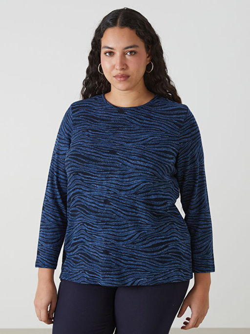 Bisiklet Yaka Desenli Uzun Kollu Kad?n Bluz