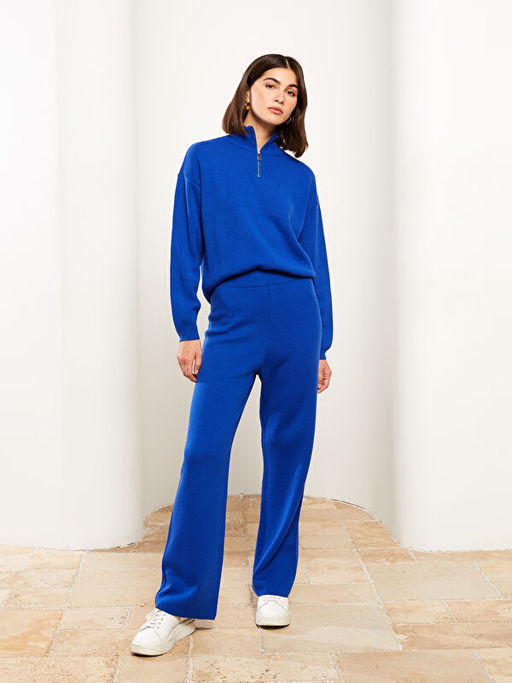 Kad?n Beli Lastikli D?z Triko Pantolon