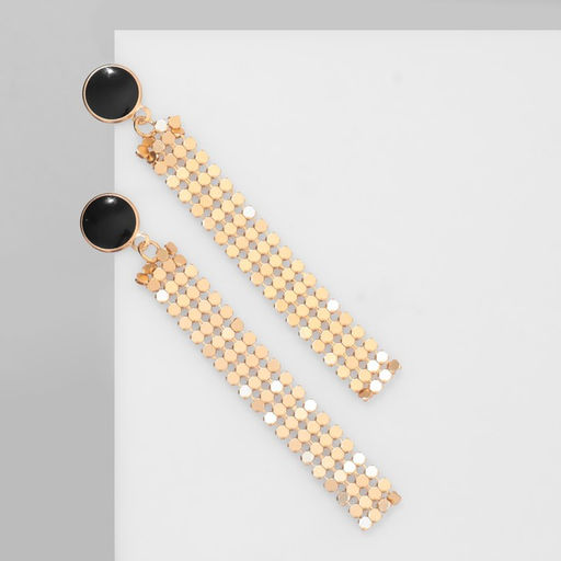 Серьги висячие Прямоугольник диско, цвет чёрно-золотистый, 8см - Queen fair фото 2