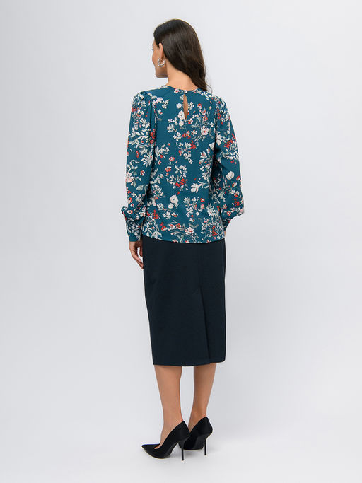 Блуза бирюзового цвета с принтом и длинными рукавами - 1001dress фото 3