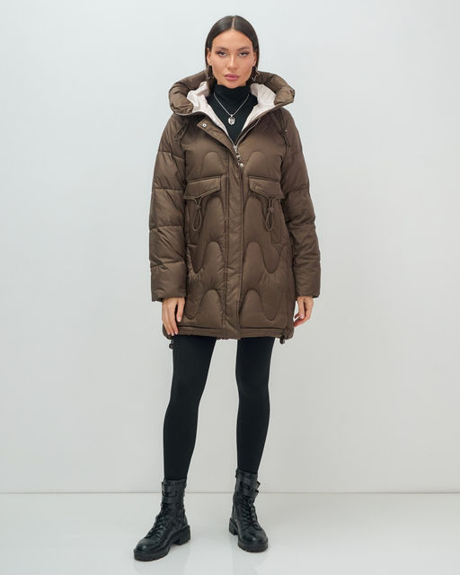 Куртка зимняя женская с капюшоном модная темно-коричневого цвета 7653TK Бренд: Visdeer  фото 14