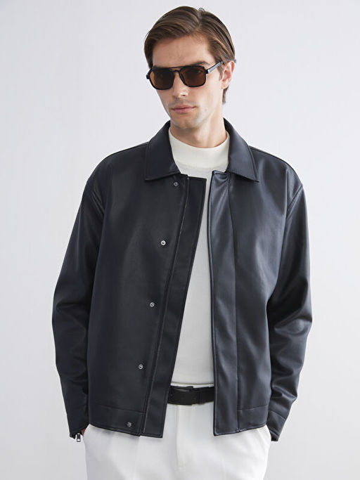 Rahat Kal?p G?mlek Yaka Erkek Deri G?r?n?ml? Ceket