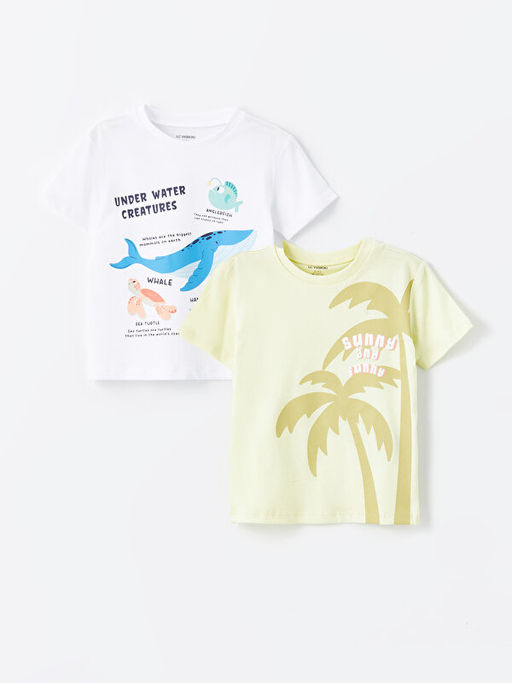 Bisiklet Yaka K?sa Kollu Bask?l? Erkek Bebek Ti??rt 2li