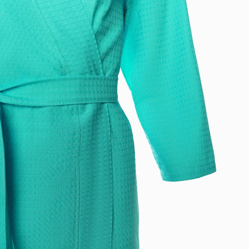 Халат вафельный женский Экономь и Я рукав 3/4, размер 46-48, бирюзовый, 100% хлопок, 200г/м2