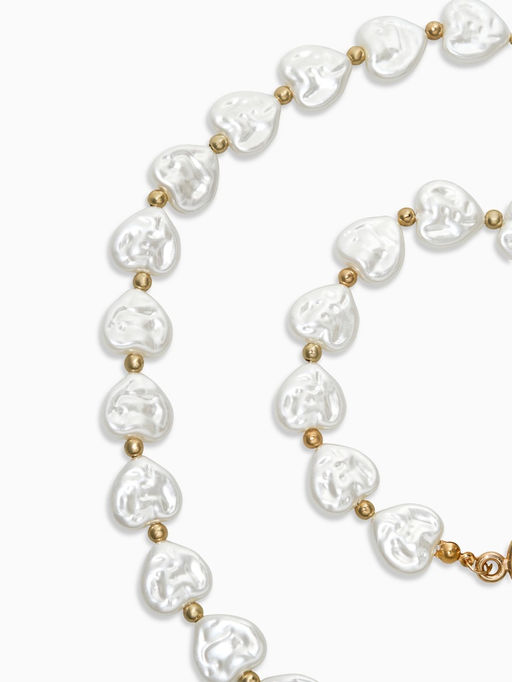 Набор 2 предмета: бусы, браслет «Жемчуг барочный. Сердечки», 40/18 см, белый в золоте