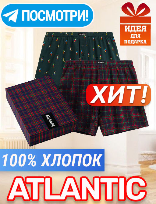 ATLANTIC 2GMB-013 Трусы боксеры Check - набор 2 шт. темно-зеленый + темно-синий  фото 9