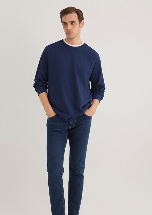 Uzun Kollu Lacivert Tisort - Mavi фото 3