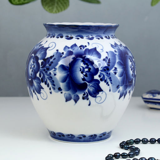 Ваза для цветов «Сирень», h=26 см, фарфор гжель, авт. Киселев А.