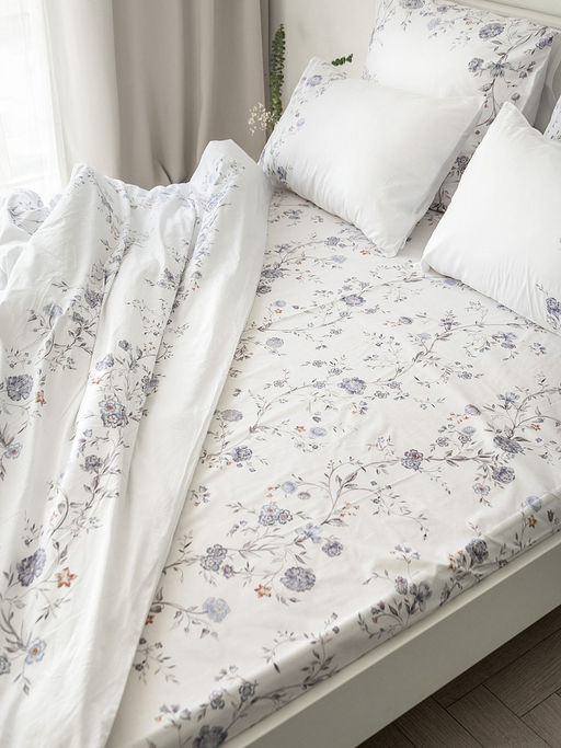 Комплект постельного белья Семейный белый/синий твил - Denastia фото 9