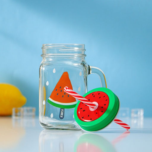 Банка стеклянная с крышкой и трубочкой Доляна Фреш, 450 мл, 11713 см, рисунок МИКС  фото 3