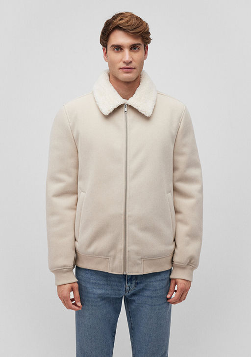 Suni Kurk Detayl? Bej Kadife Ceket - Mavi фото 3