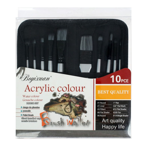 Набор кистей для рисования, синтетика, 10 штук: № 2/0, 1/4, 6, 12, 3/4, 8, 6, 4, 1, круглые, плоские, в пенале на молнии, международный размер