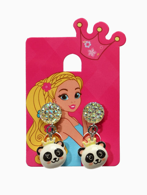 Цена за 2 шт. Серьги-клипсы детские Выбражулька панда с короной с кругом кристалл, цветные фото 4